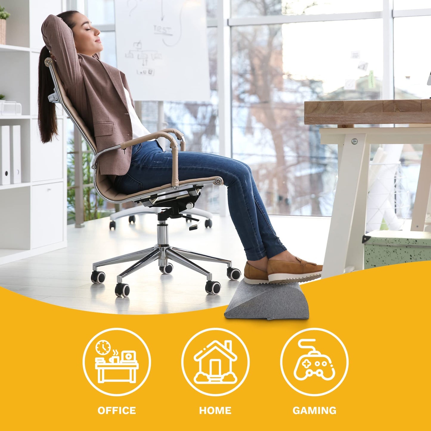 Premium Under Desk Foot Rest Pillow for Your Desk at Work, Home Office, and Gaming - Orthopedic, Ergonomic Memory Foam Foot Stool Cushion with Non-Slip Bottom (Gray)