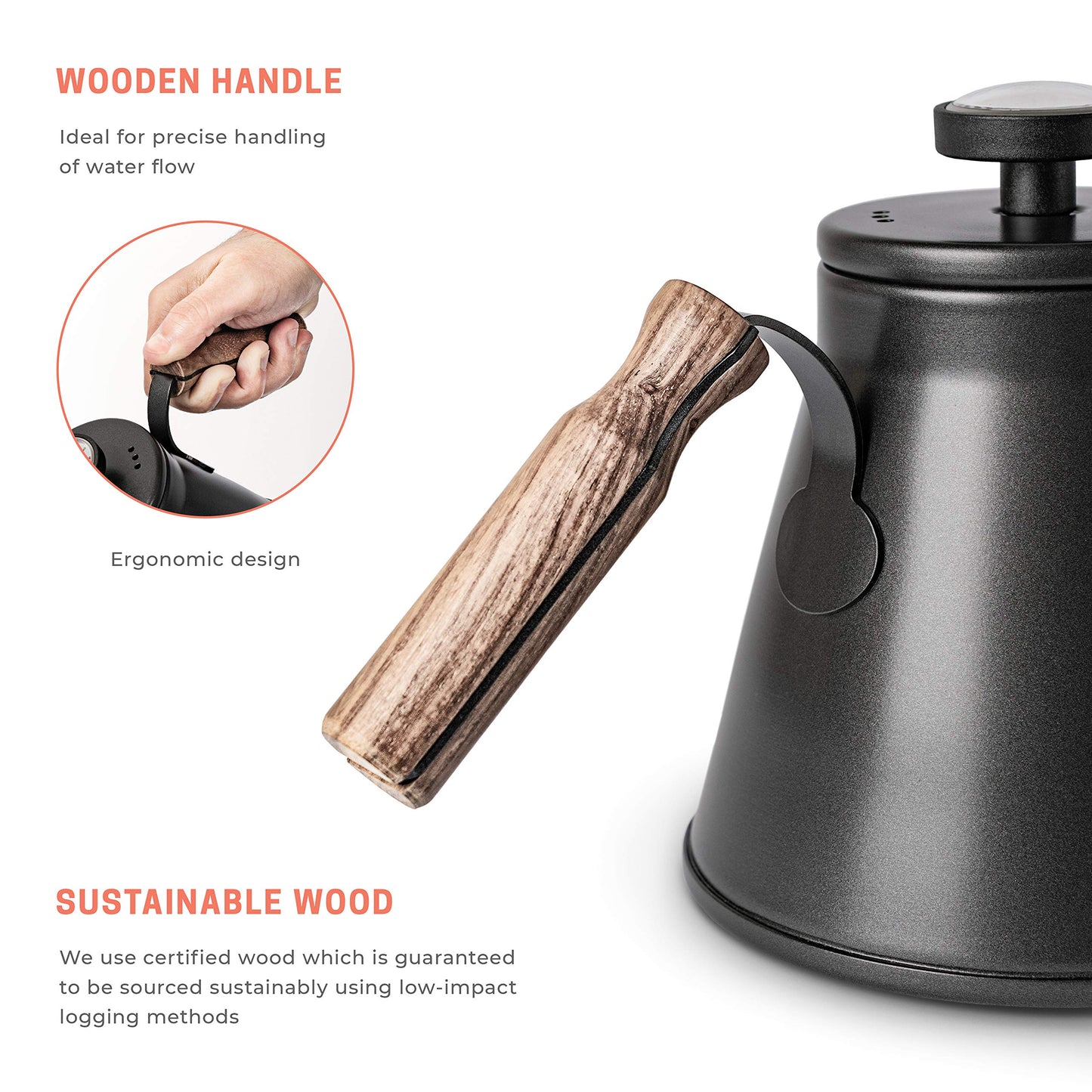 Pour Over Kettle - AMPATO Gooseneck Kettle with Thermometer - Barista Quality - Triple Layered Stainless Steel Bottom for Drip Coffee and Tea Brewing on all Stovetops - 36 floz