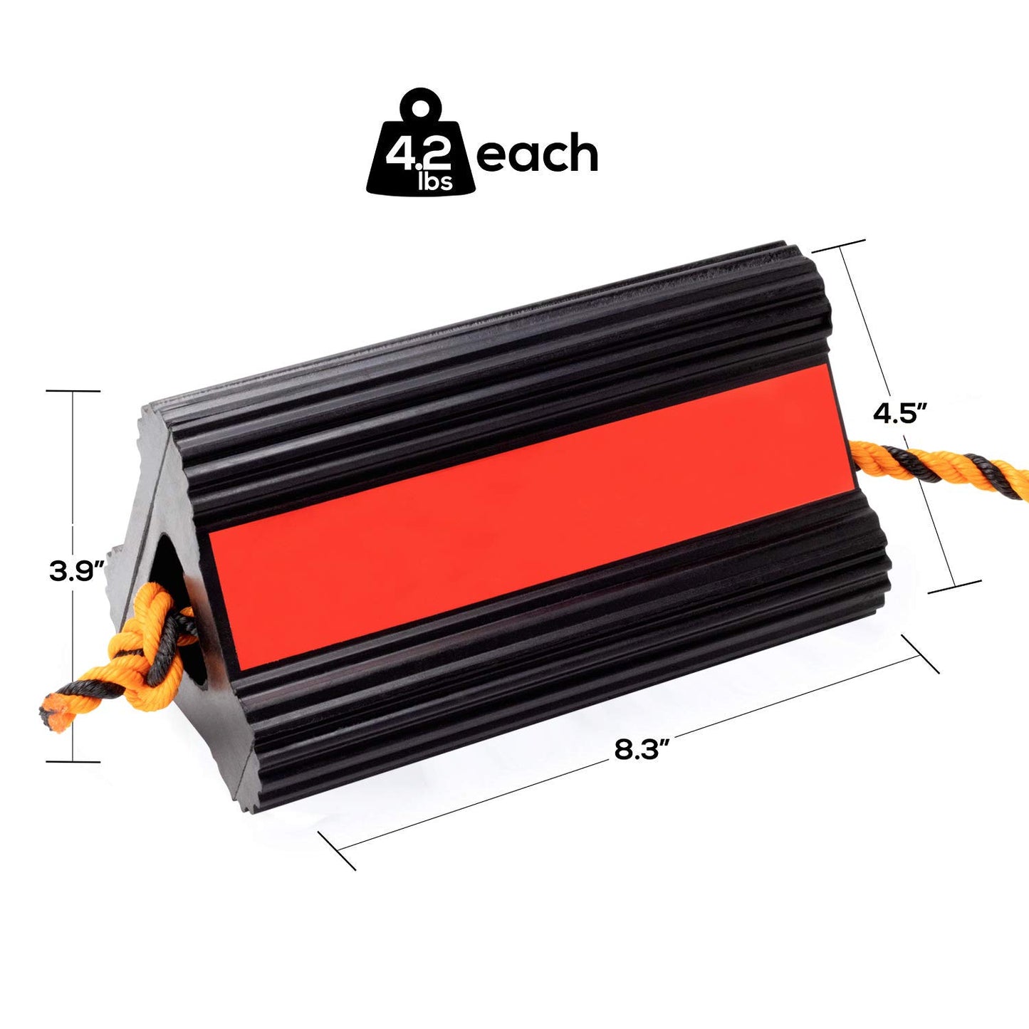 Rubber Wheel Chocks - Long Connecting Rope - Heavy Duty Rubber - Buy As One or Two Pairs - Extremely Durable - for Cars, Boats, Trucks, Aircraft, RVs