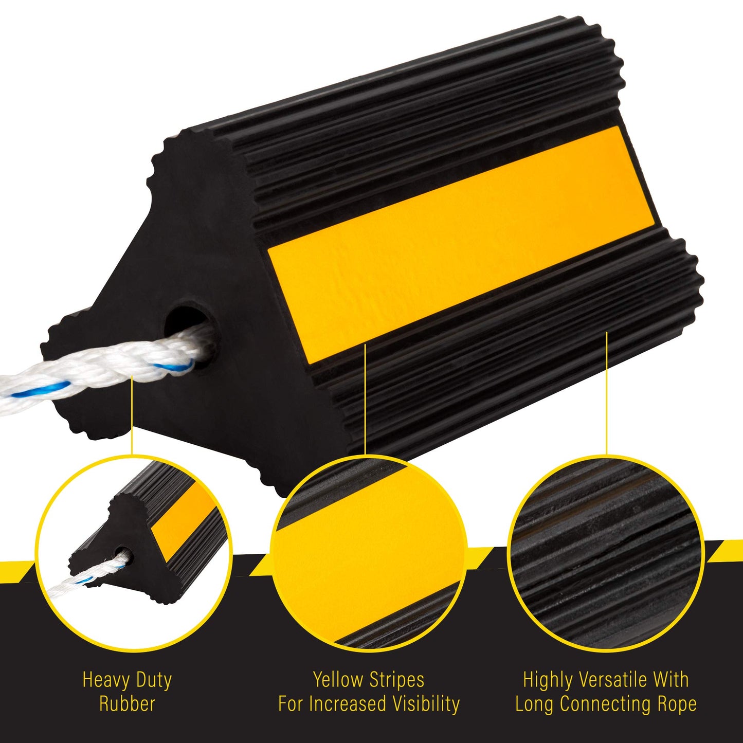 Jade Active Rubber Wheel Chock Pair - Car and RV Wheel Chocks - Long Connecting Rope - Heavy Duty RV Wheel Chocks for Travel Trailers, Cars, Boats, Trucks, Aircraft, RVs (1 Pair)