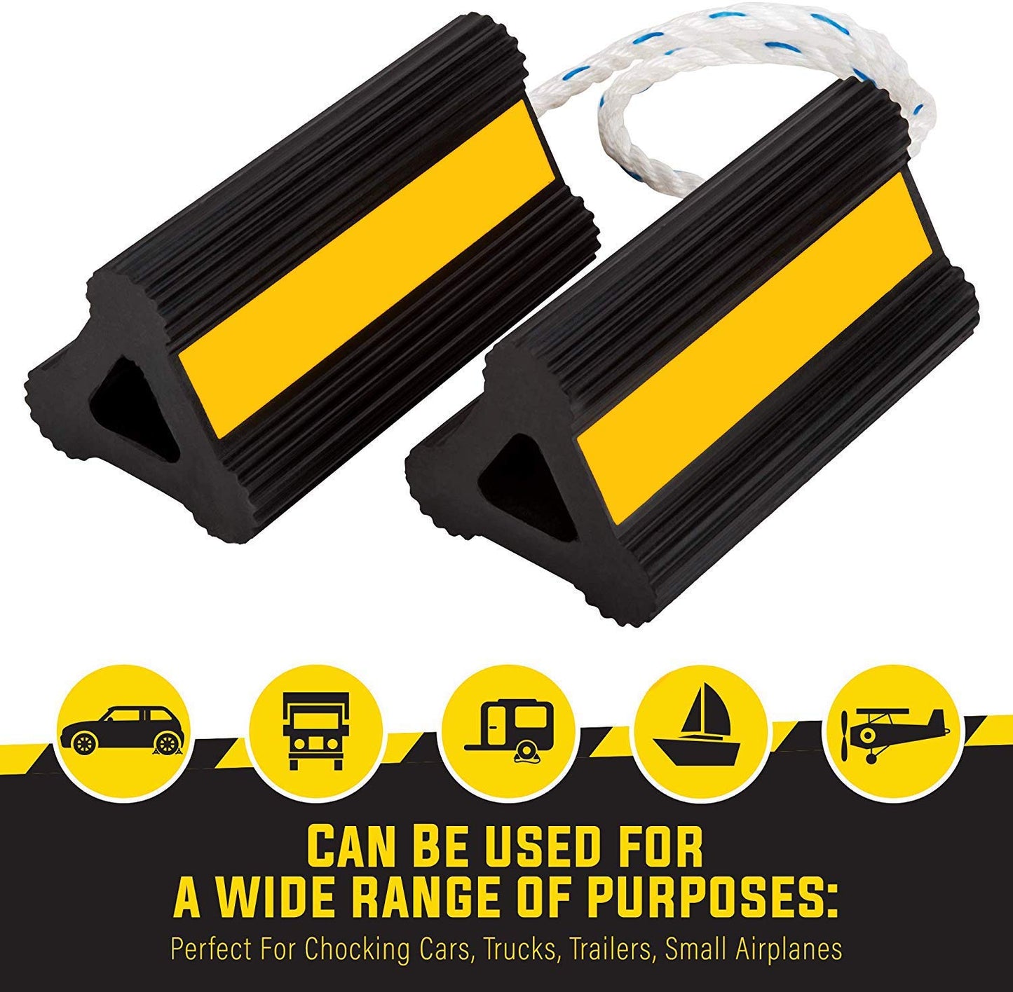 Jade Active Rubber Wheel Chock Pair - Car and RV Wheel Chocks - Long Connecting Rope - Heavy Duty RV Wheel Chocks for Travel Trailers, Cars, Boats, Trucks, Aircraft, RVs (1 Pair)