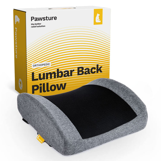 Premium Lumbar Support Pillow for Your Desk at Work, Home Office, and Gaming - Orthopedic, Ergonomic Memory Foam Lumbar Back Cushion (Gray)
