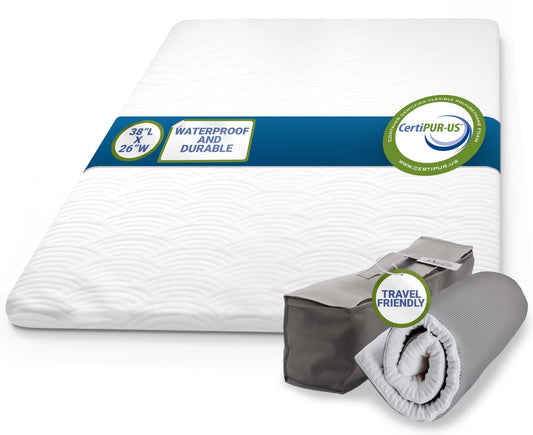Primica Pack and Play Mattress Pad - Comfort Memory Foam, 38"x26"x1.5" (incl. Cover), Waterproof & Washable Cover - Portable Crib Mattress for Baby & Toddler Play Yards