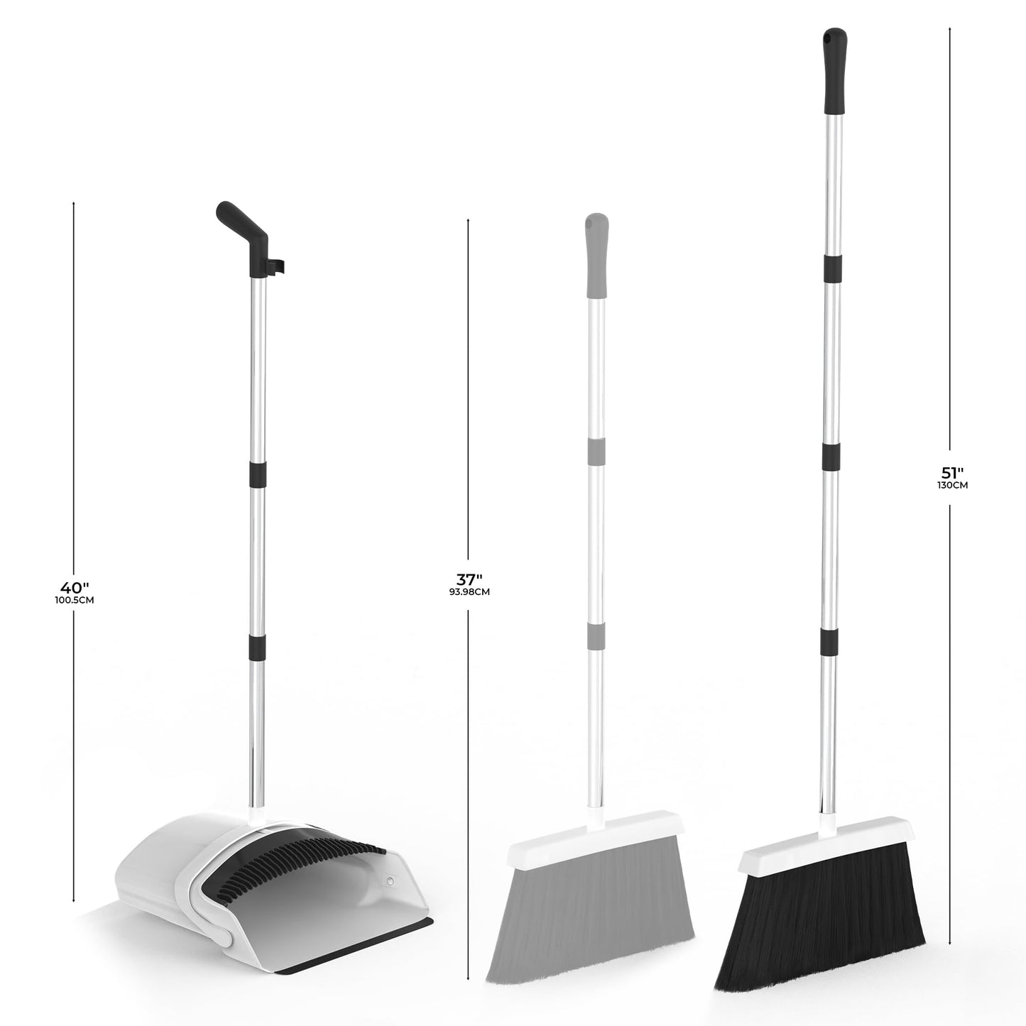 Jade Active Broom and Dustpan Set - Premium Long Handled Broom Dustpan Combo - Upright Standing Lobby Broom and Dust Pan Brush w/Handle - Great Edge, Lightweight and Robust