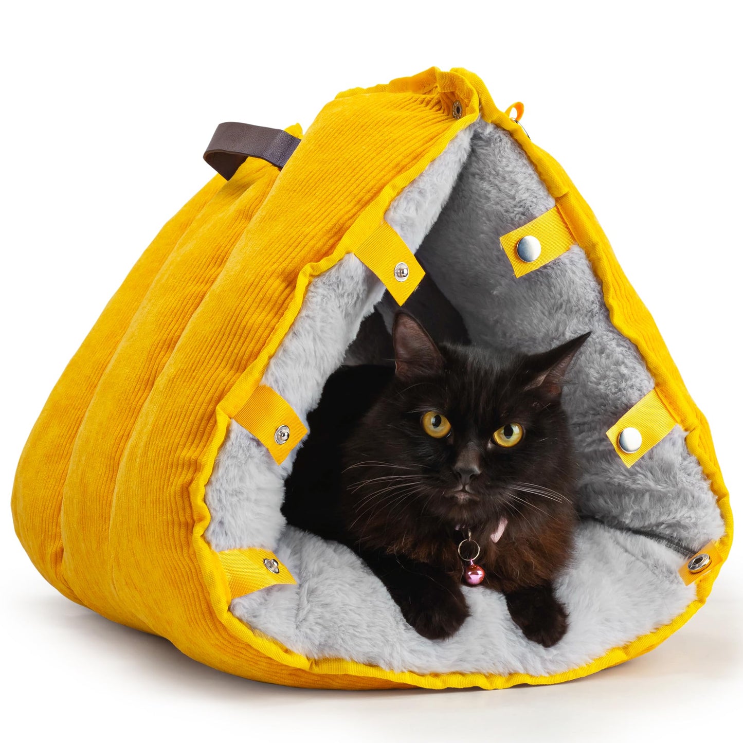 3-in-1 Cat Cave Bed with Covered Tent Design - Convertible Self-Warming Cat Nest Bed for Indoor Cats, Portable Cat Bag, and Open Mattress Option