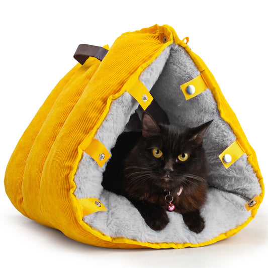 3-in-1 Cat Cave Bed with Covered Tent Design - Convertible Self-Warming Cat Nest Bed for Indoor Cats, Portable Cat Bag, and Open Mattress Option