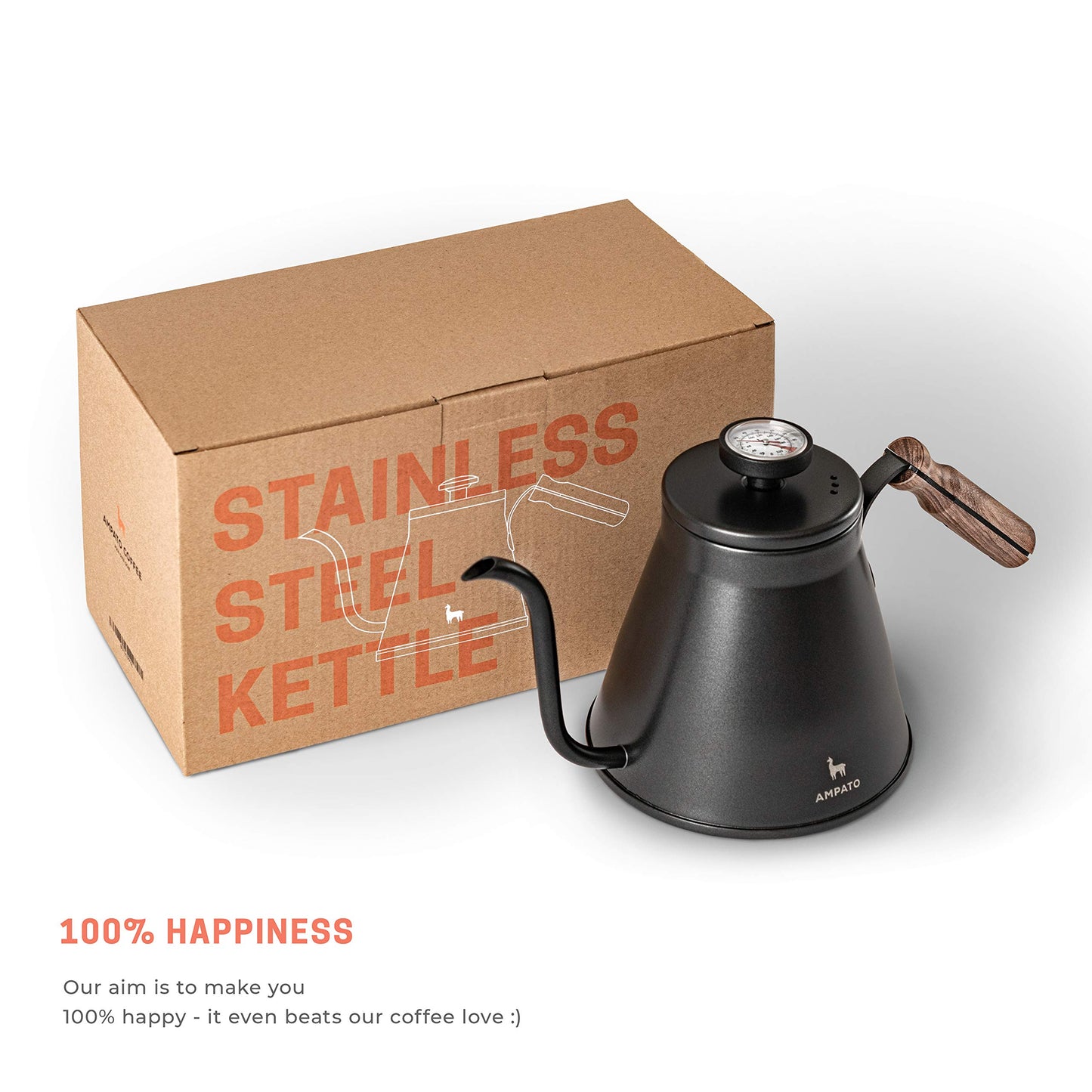 Pour Over Kettle - AMPATO Gooseneck Kettle with Thermometer - Barista Quality - Triple Layered Stainless Steel Bottom for Drip Coffee and Tea Brewing on all Stovetops - 36 floz