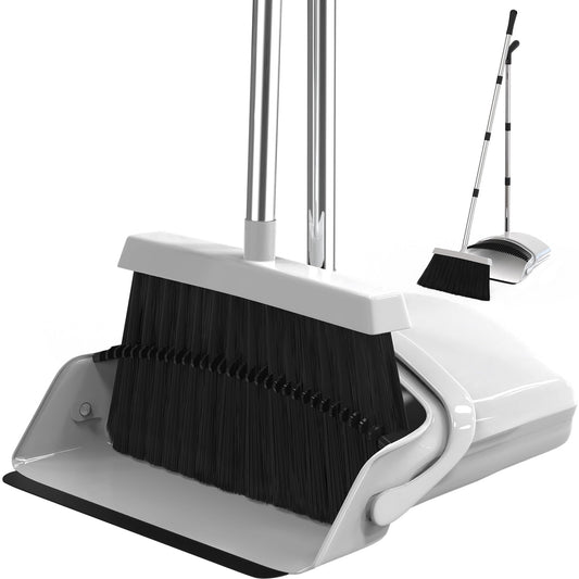 Jade Active Broom and Dustpan Set - Premium Long Handled Broom Dustpan Combo - Upright Standing Lobby Broom and Dust Pan Brush w/Handle - Great Edge, Lightweight and Robust